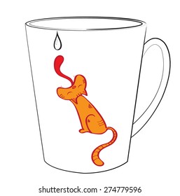 Mug, which depicts a cat catching a drop language.