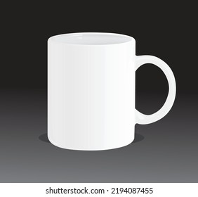 Mug White plain vector illustration, sublimation white mug, ceramic mug design vector, Normal Mug white mockup design, cup left, right and center design for mockup design, isolated in grey background
