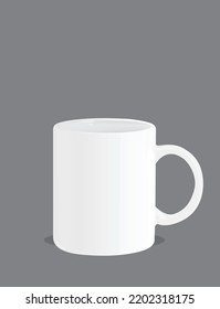 Mug White plain vector illustration, sublimation white mug, ceramic mug design vector, Normal Mug white mockup design, cup left, right and center design for mockup design, isolated in grey background