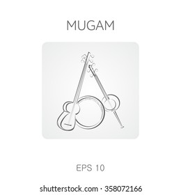 Mugam musical instruments. Mugam - folk musical compositions from Azerbaijan. Mugham. Stringed wooden instruments - tar, kamancha. Ud.