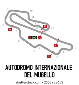 Mugello Circuit Vector. Circuit Race Track Illustration with Editable Stroke. Stock Vector.