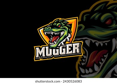 mugger crocodile mascot logo design for adventure, sport and esport team