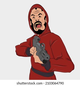 Mugre con un arma en la mano, hombre vector amenazando con un arma.
