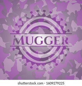 Mugger pink on camouflaged texture. Vector Illustration. Detailed.
