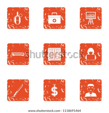 Mugging icons set. Grunge set of 9 mugging vector icons for web isolated on white background