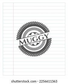 Muggy pencil strokes emblem. Vector Illustration. Detailed. 