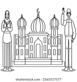 Mughal Architecture Minute Painting Manually Illustrated Mughal Building Painting Artwork Coloring Page For Kids And Adults.