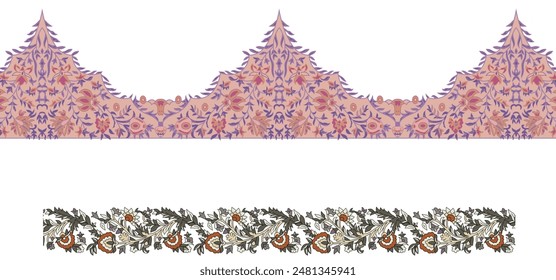 Mogol arte barroco flores digitales racimo étnico borde motivo geométrico patrón de diseño de flores de ikat motivos sin fisuras