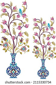 Mughal art floral pot bouquet of wilted digital textile floral pot unique flowers for textile print