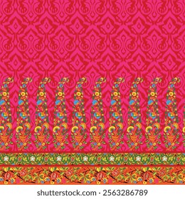 Mughal art pink work indian traditional antique gold border in vector form.