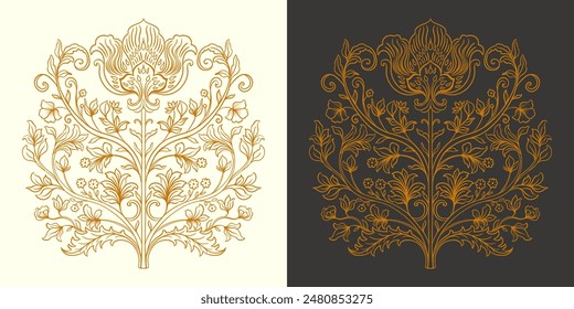 Mughal Art is a traditional bunch flower of floral ornaments. A multi-color motif on a light background, isolated element. Fantasy traditional bouquet. Vector illustration design.