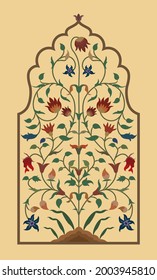 Mughal colorful decorative plant illustration for wall painting. Beautiful Islamic illustration in modern theme. Mughal vector background