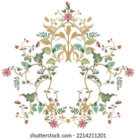 Mughal decorative floral wreath. crest monogram colorful vector motif