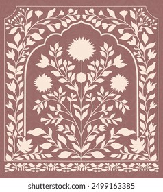 Mughal decorative ornamental floral. Vintage intricate traditional mughal style with flowers and foliage. Vector illustration.