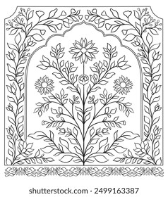 Mughal decorative ornamental floral. Vintage intricate traditional mughal style with flowers and foliage. Vector illustration.