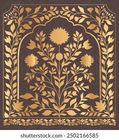 Mughal decorative ornamental floral. Vintage intricate traditional mughal style with flowers and foliage. Vector illustration.