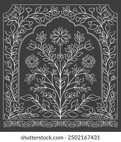 Mughal decorative ornamental floral. Vintage intricate traditional mughal style with flowers and foliage. Vector illustration.