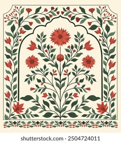 Mughal decorative ornamental floral. Vintage intricate traditional mughal style with flowers and foliage. Vector illustration.