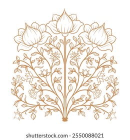 Mughal decorative ornamental floral. Vintage intricate traditional mughal style with flowers and foliage. Vector illustration.