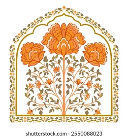 Mughal decorative ornamental floral. Vintage intricate traditional mughal style with flowers and foliage. Vector illustration.