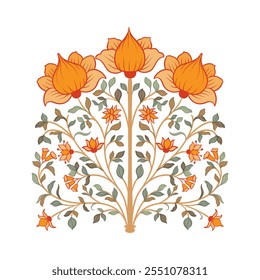 Mughal decorative ornamental floral. Vintage intricate traditional mughal style with flowers and foliage. Vector illustration.