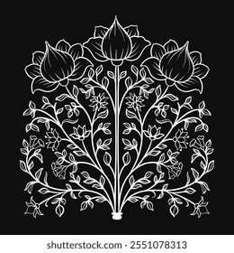 Mughal decorative ornamental floral. Vintage intricate traditional mughal style with flowers and foliage. Vector illustration.