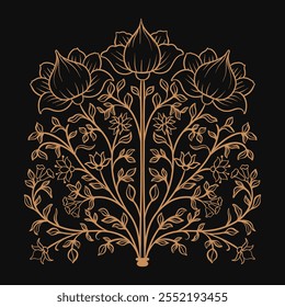 Mughal decorative ornamental floral. Vintage intricate traditional mughal style with flowers and foliage. Vector illustration.