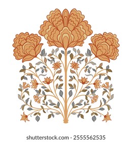 Mughal decorative ornamental floral. Vintage intricate traditional mughal style with flowers and foliage. Vector illustration.