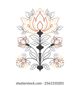 Mughal decorative ornamental floral. Vintage intricate traditional mughal style with flowers and foliage. Vector illustration.