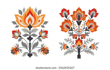 Mughal decorative ornamental floral. Vintage intricate traditional mughal style with flowers and foliage. Vector illustration.