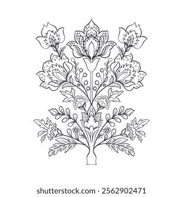 Mughal decorative ornamental floral. Vintage intricate traditional mughal style with flowers and foliage. Vector illustration.