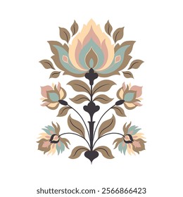 Mughal decorative ornamental floral. Vintage intricate traditional mughal style with flowers and foliage. Vector illustration.