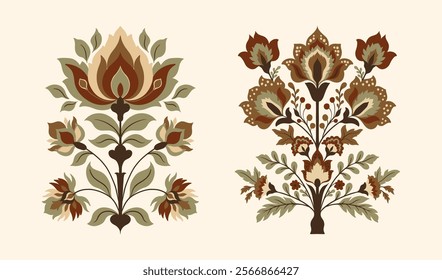 Mughal decorative ornamental floral. Vintage intricate traditional mughal style with flowers and foliage. Vector illustration.