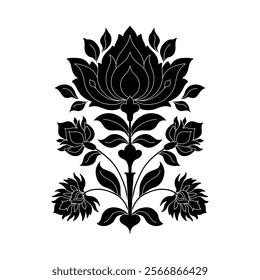 Mughal decorative ornamental floral. Vintage intricate traditional mughal style with flowers and foliage. Vector illustration.