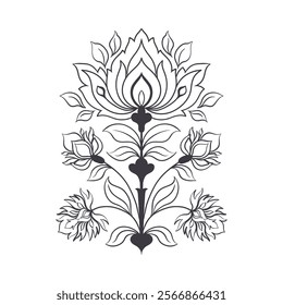 Mughal decorative ornamental floral. Vintage intricate traditional mughal style with flowers and foliage. Vector illustration.