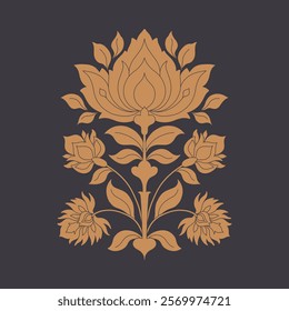 Mughal decorative ornamental floral. Vintage intricate traditional mughal style with flowers and foliage. Vector illustration.