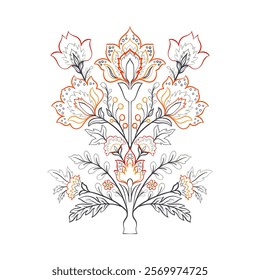 Mughal decorative ornamental floral. Vintage intricate traditional mughal style with flowers and foliage. Vector illustration.