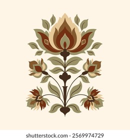 Mughal decorative ornamental floral. Vintage intricate traditional mughal style with flowers and foliage. Vector illustration.