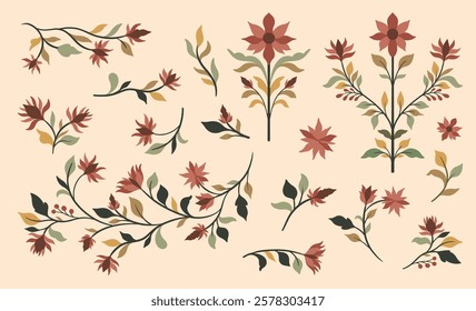 Mughal decorative ornamental floral. Vintage intricate traditional mughal style with flowers and foliage. Vector illustration.