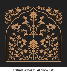 Mughal decorative ornamental floral. Vintage intricate traditional mughal style with flowers and foliage. Vector illustration.