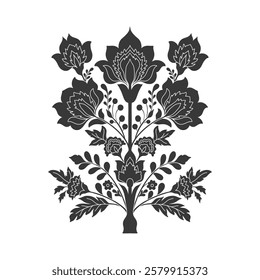 Mughal decorative ornamental floral. Vintage intricate traditional mughal style with flowers and foliage. Vector illustration.