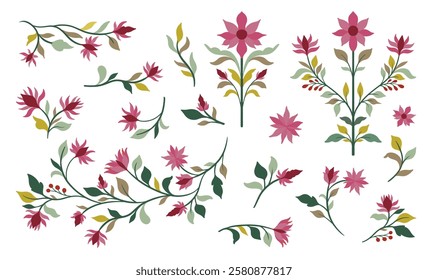 Mughal decorative ornamental floral. Vintage intricate traditional mughal style with flowers and foliage. Vector illustration.