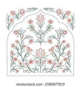 Mughal decorative ornamental floral. Vintage intricate traditional mughal style with flowers and foliage. Vector illustration.