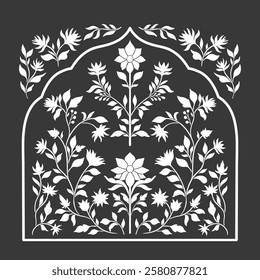 Mughal decorative ornamental floral. Vintage intricate traditional mughal style with flowers and foliage. Vector illustration.