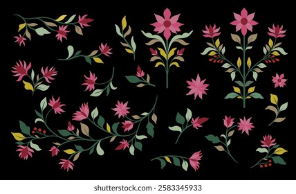 Mughal decorative ornamental floral. Vintage intricate traditional mughal style with flowers and foliage. Vector illustration.