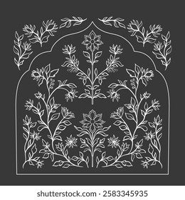 Mughal decorative ornamental floral. Vintage intricate traditional mughal style with flowers and foliage. Vector illustration.