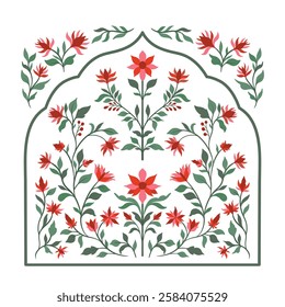 Mughal decorative ornamental floral. Vintage intricate traditional mughal style with flowers and foliage. Vector illustration.