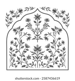 Mughal decorative ornamental floral. Vintage intricate traditional mughal style with flowers and foliage. Vector illustration.