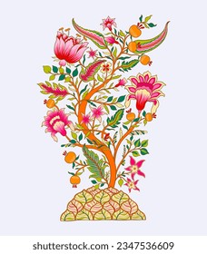 Mughal decorative ornamental tree. Indian intricate traditional mughal style with tree flowers and foliage. Vector illustration.