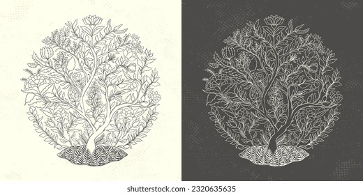 Mughal decorative ornamental tree. Vintage intricate traditional mughal style with flowers and foliage. Vector illustration.